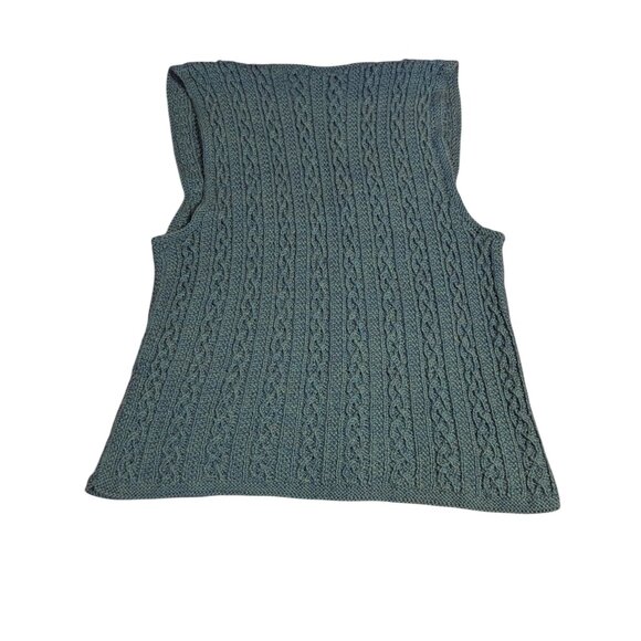 Vintage Cable Knit Vest Sweater Fishermancore Heritage Handmade V-Neck Teal - Picture 3 of 5